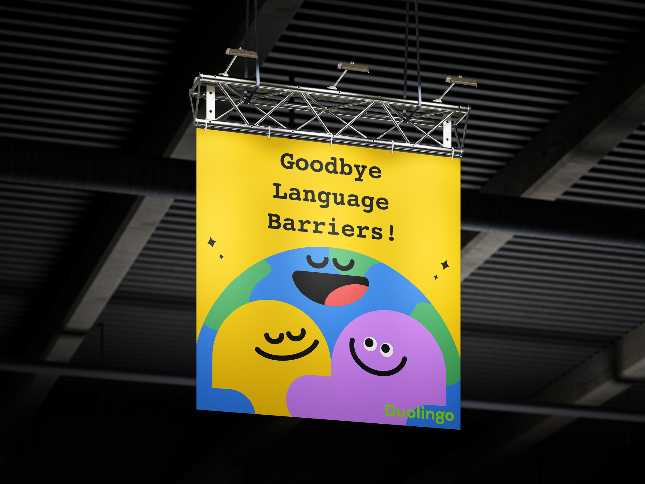 Duolingo hanging banner campaign visual