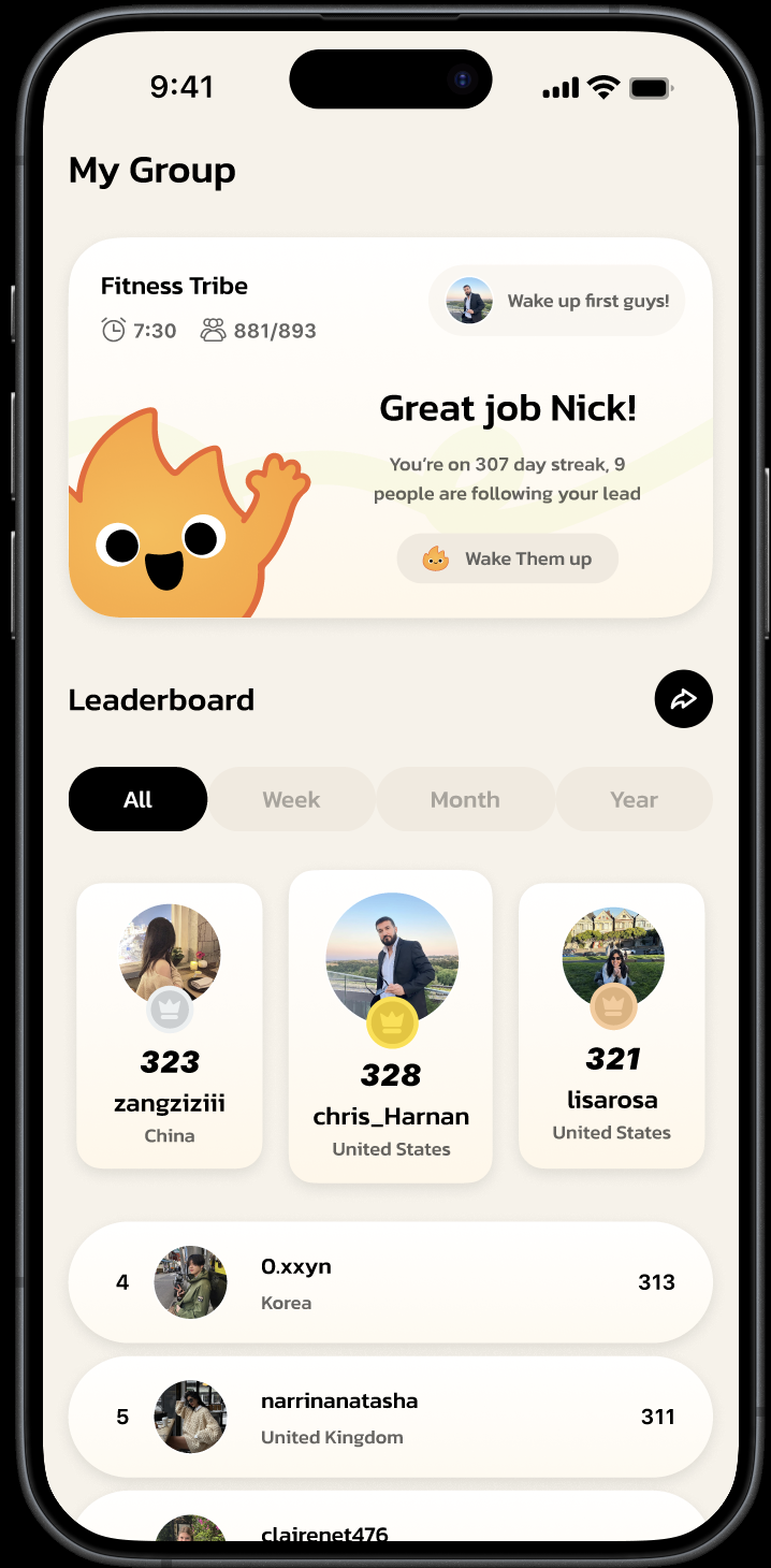Ranking screen after: a leaderboard with the mascot