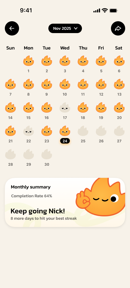 Rise Streak friends activity feed