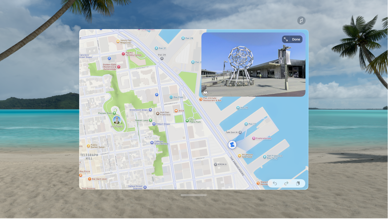 A spatial map interface floating directly in the user's field of view